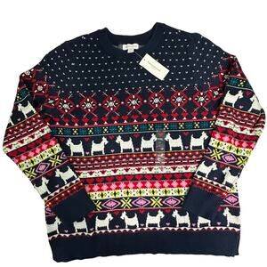 Festive Scotty Dog Holiday Sweater Charter Club NEW PXL Red and Navy Blue‎